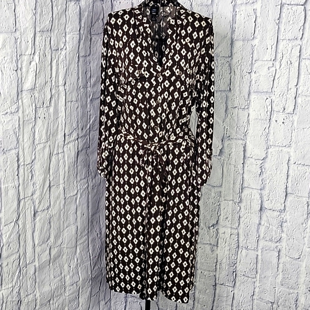 SAINT TROPEZ WEST Brown and White Ikat Belted Dress Size 8β